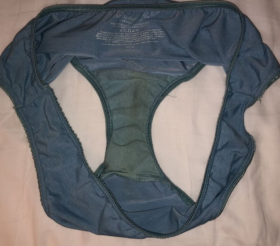 My cock, wife down pants and a pile of dirty panties