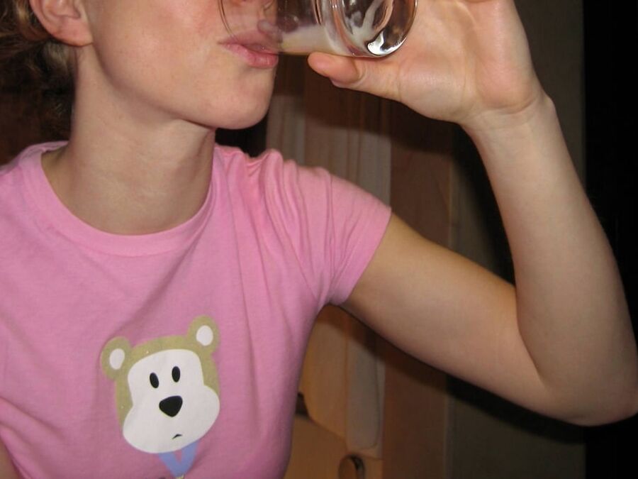 nice girl drinking glass of cum