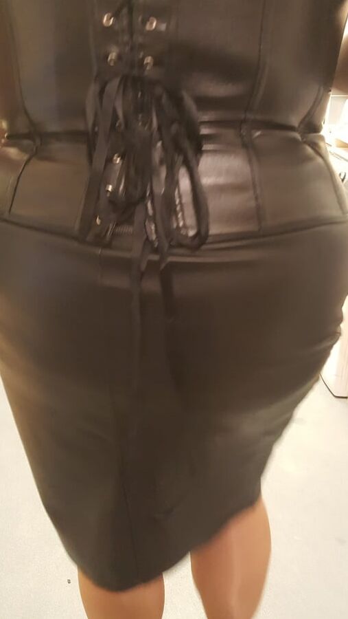 Black leather skirt and Corset