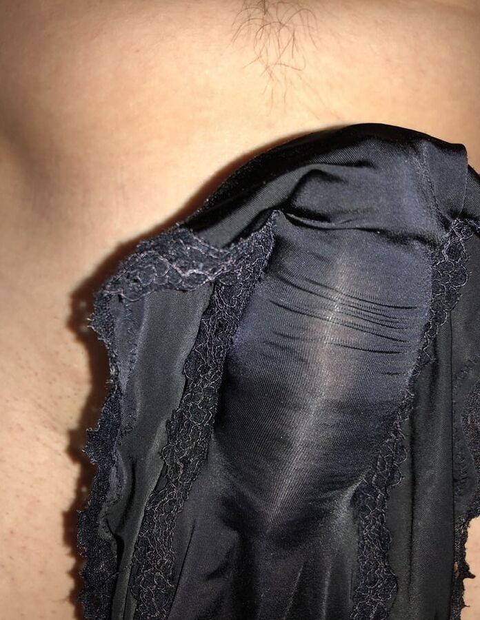 My cock, wife down pants and a pile of dirty panties