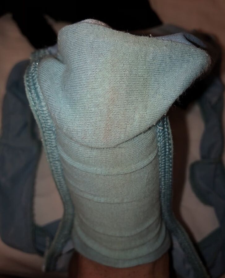 My cock, wife down pants and a pile of dirty panties