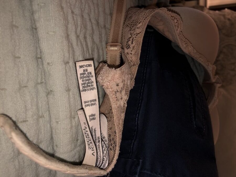 My cock, wife down pants and a pile of dirty panties