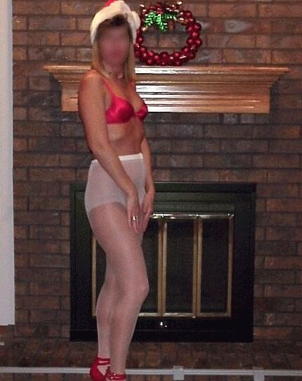 pantyhose in front of fireplace