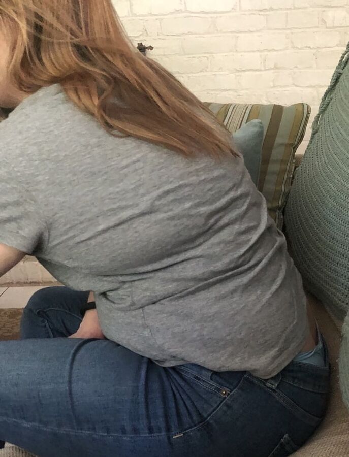 My cock, wife down pants and a pile of dirty panties