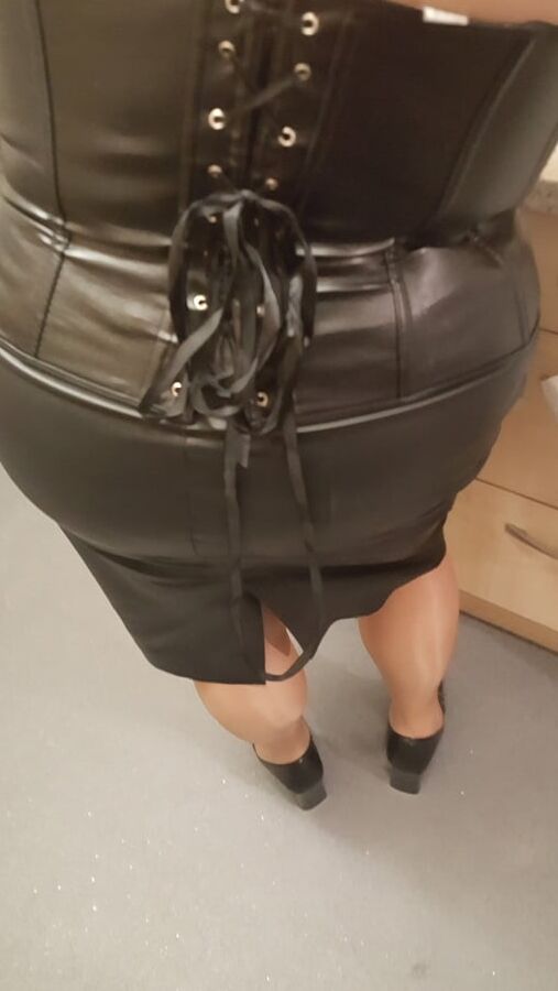 Black leather skirt and Corset