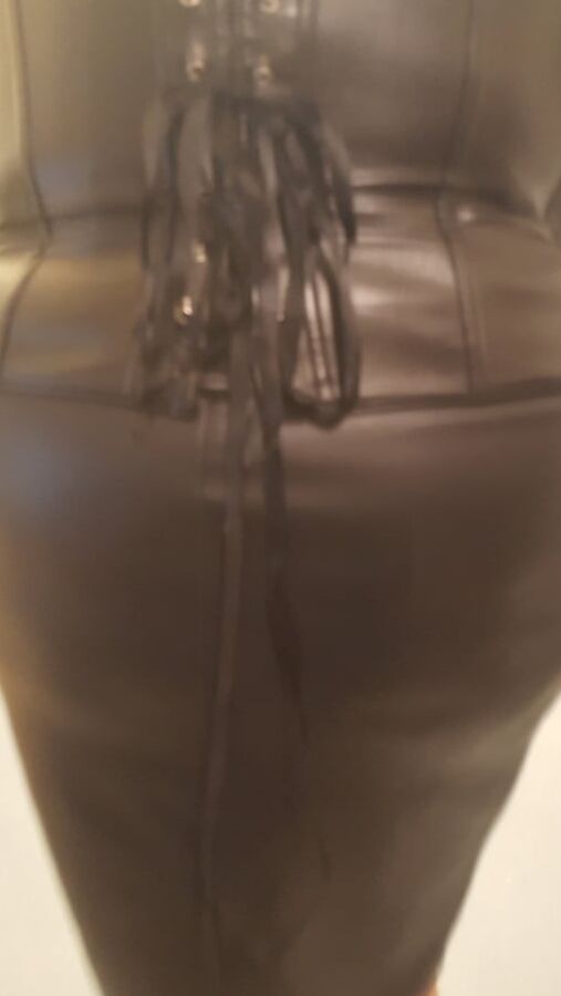 Black leather skirt and Corset