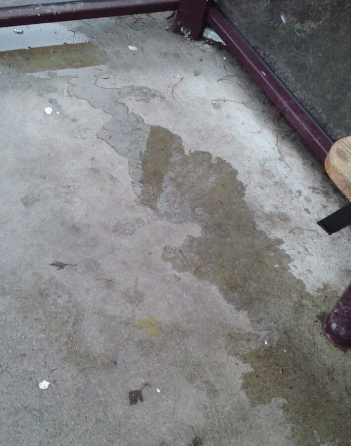 My piss puddles at the bus stop