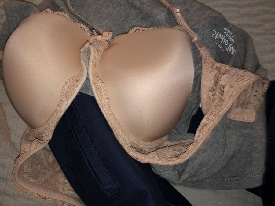 My cock, wife down pants and a pile of dirty panties