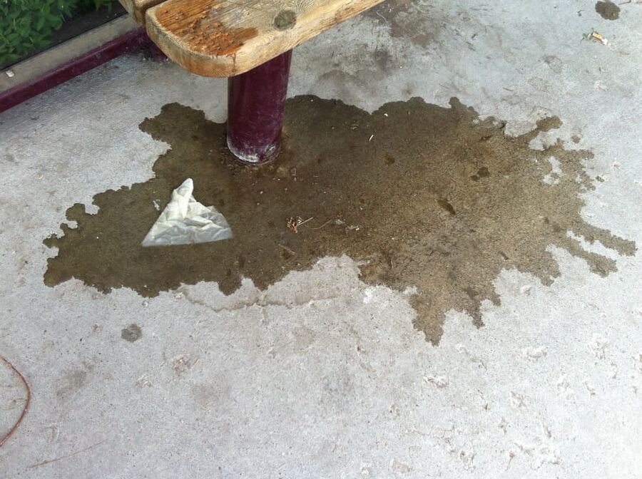 My piss puddles at the bus stop