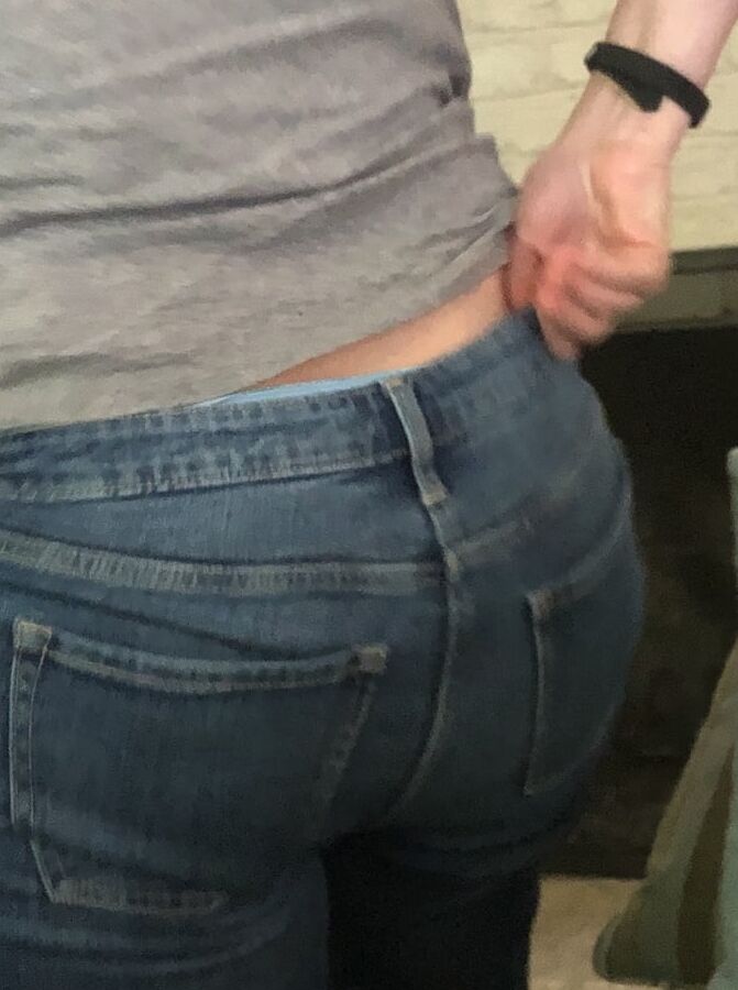 My cock, wife down pants and a pile of dirty panties