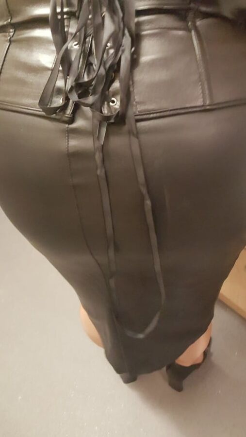 Black leather skirt and Corset