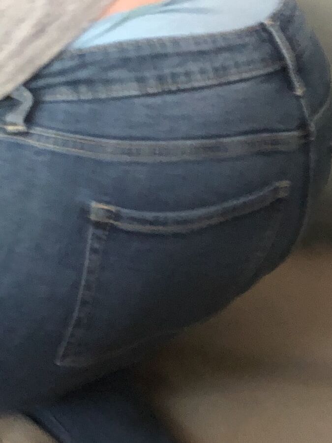 My cock, wife down pants and a pile of dirty panties
