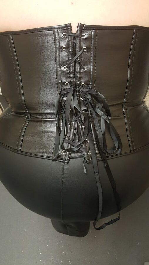 Black leather skirt and Corset