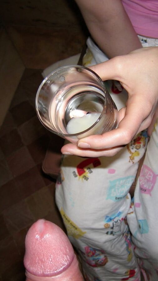 nice girl drinking glass of cum