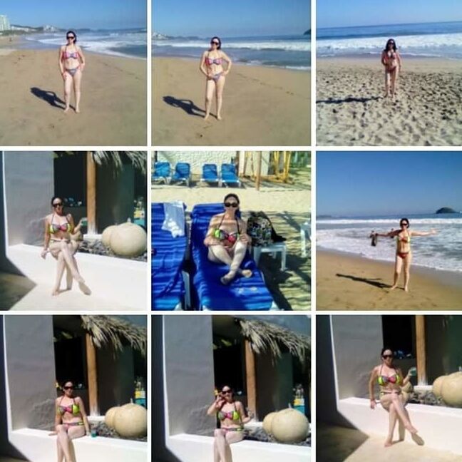 Esposa de corno exhibiendose en la playa. BBW flashing wife