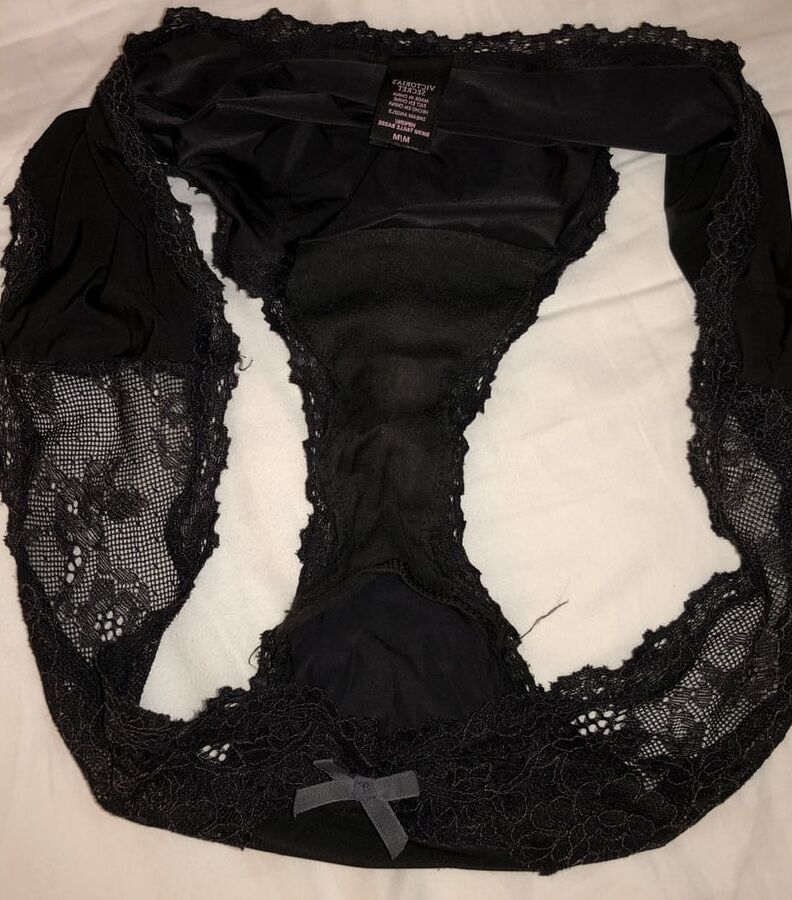 My cock, wife down pants and a pile of dirty panties
