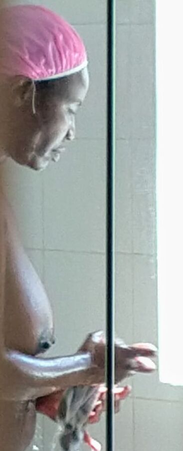 Wife washing her big tits
