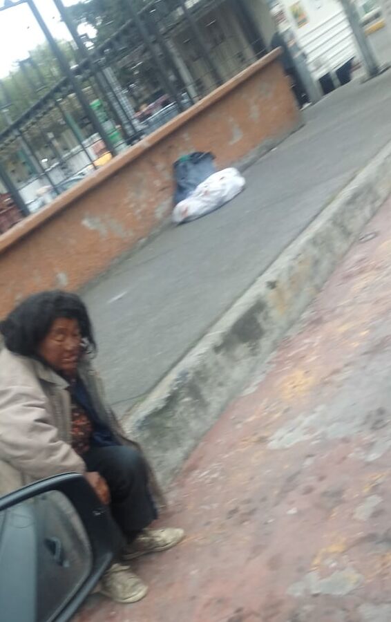 Homeless showing her deflated tits