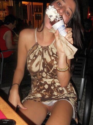 Amateur flashing pussy in public
