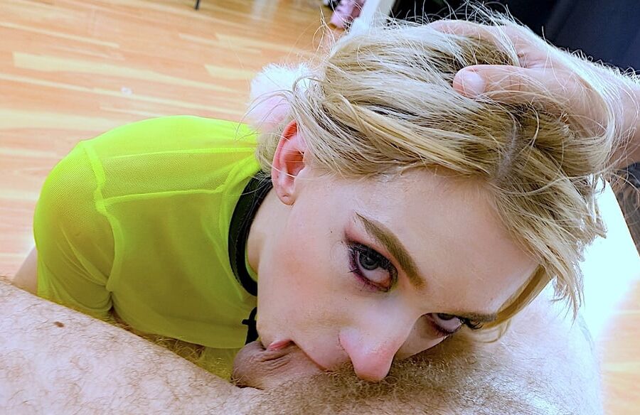 On her knees, .