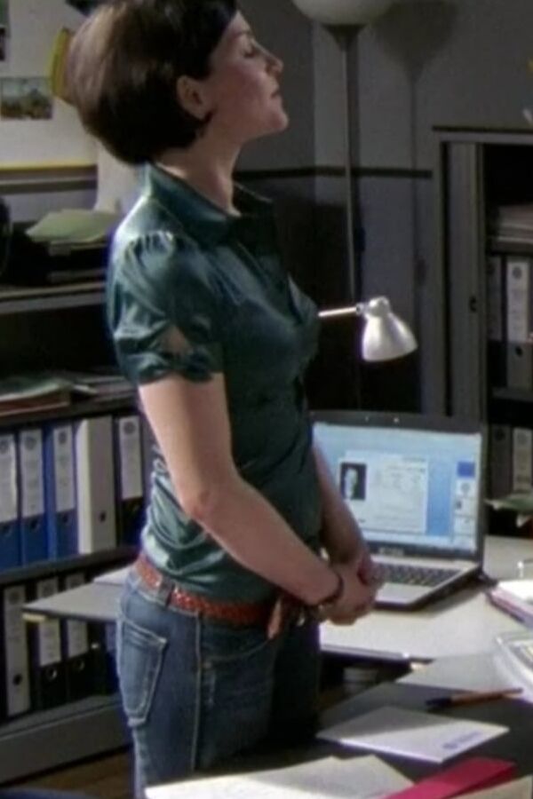 Geile Frau Stockl. Sexy Sau innSatinbluse.
