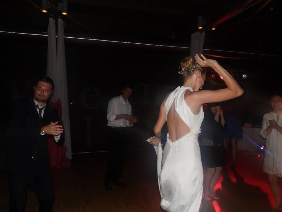 Braless bride with puffy nipples
