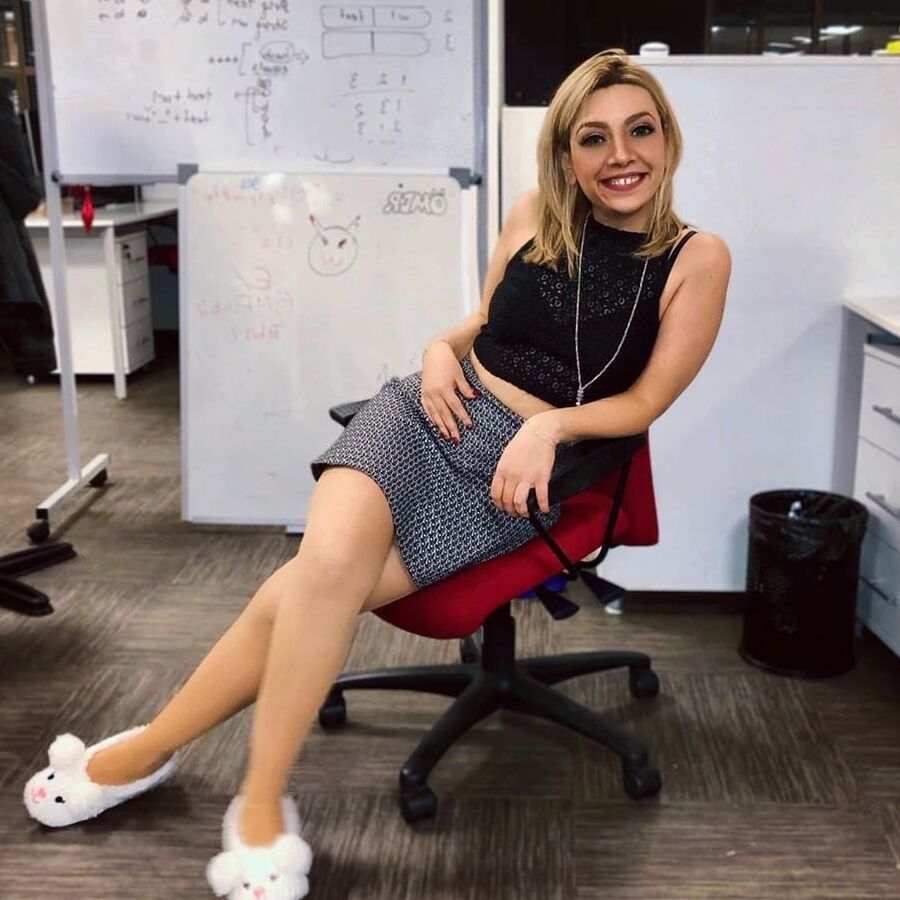 Nylon leg and feet tease from sexy Turkish office slut