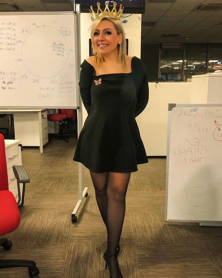 Nylon leg and feet tease from sexy Turkish office slut