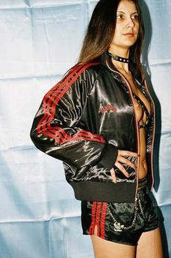 Girls in Adidas shine jackets and shorts