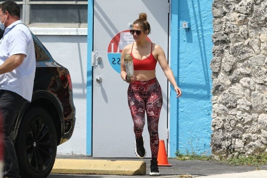 Jennifer Lopez in Red Sports Bra and Tights