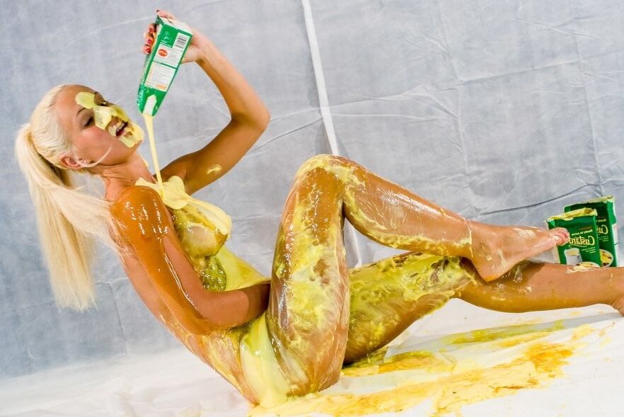 Messy girls covered in goo