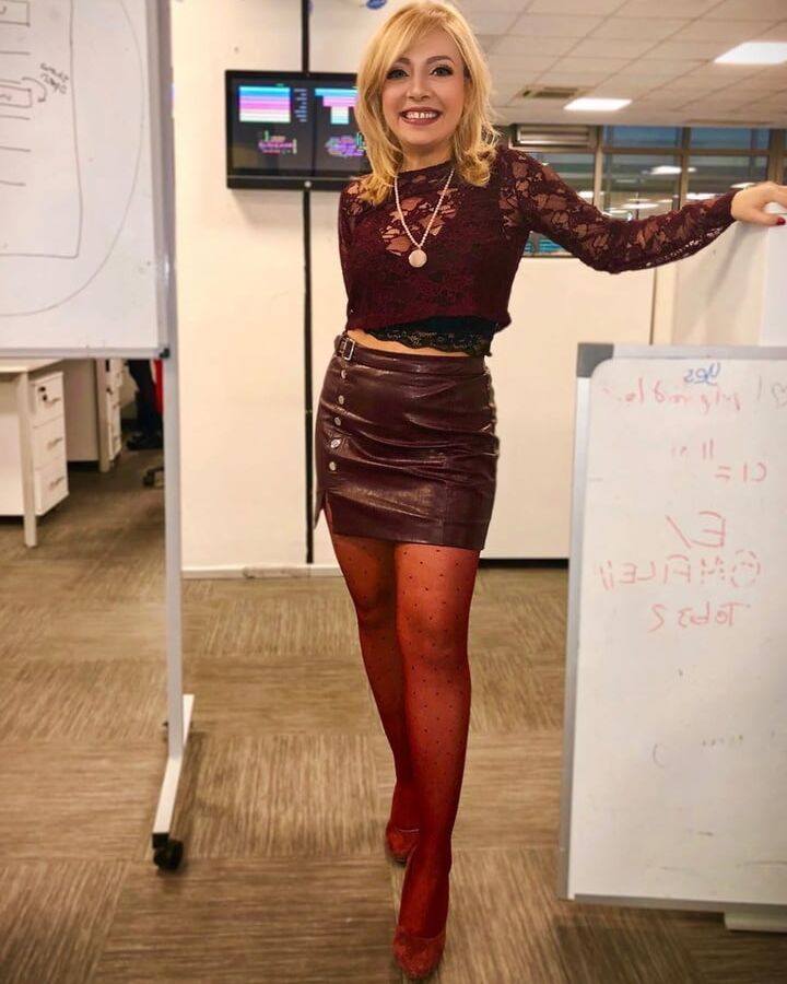 Nylon leg and feet tease from sexy Turkish office slut