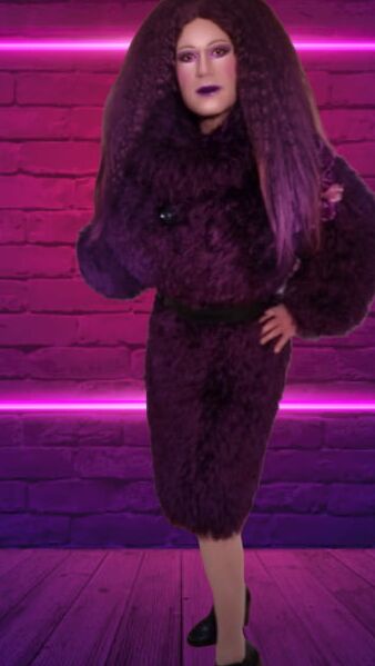 crossdressed in Fluffy deco fur dress fetish