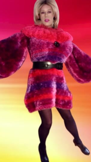 crossdressed in Fluffy deco fur dress fetish