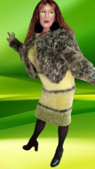 crossdressed in Fluffy deco fur dress fetish