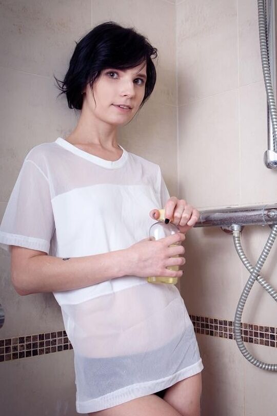 Voodoo emo teenager oiled in shower