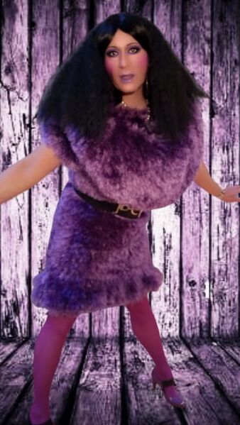 crossdressed in Fluffy deco fur dress fetish