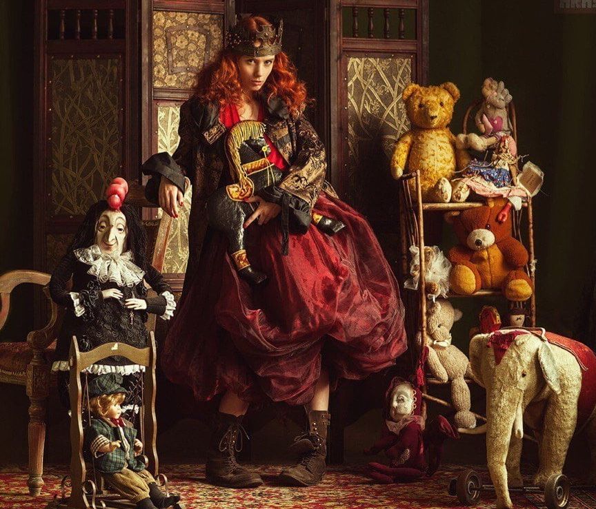 Naughty Girl with Teddy Bears-