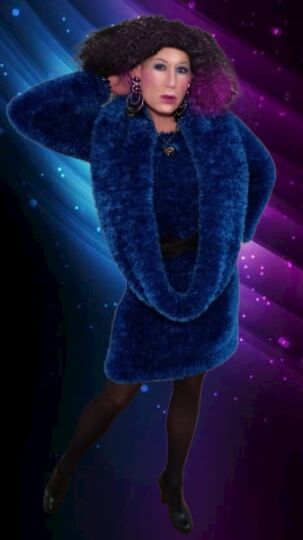 crossdressed in Fluffy deco fur dress fetish