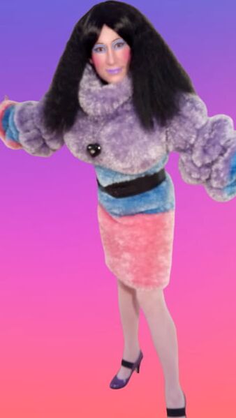 crossdressed in Fluffy deco fur dress fetish
