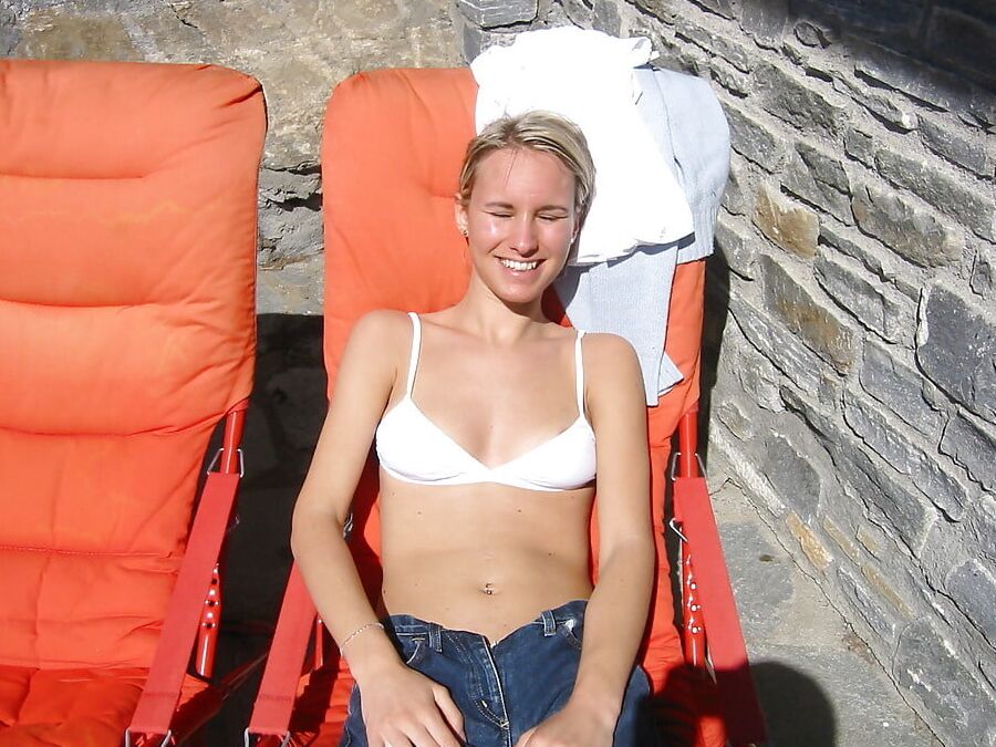 Sexy blonde strap on