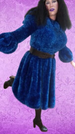 crossdressed in Fluffy deco fur dress fetish