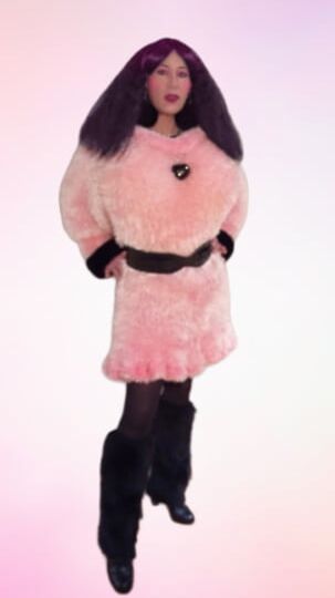crossdressed in Fluffy deco fur dress fetish