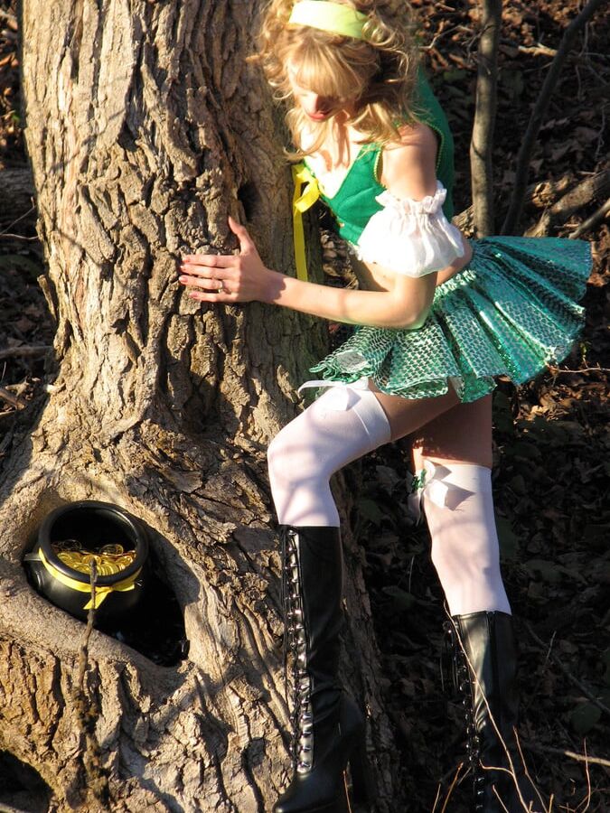 Diana, posing in leprechaun outfit for St. Patrick&;s day.