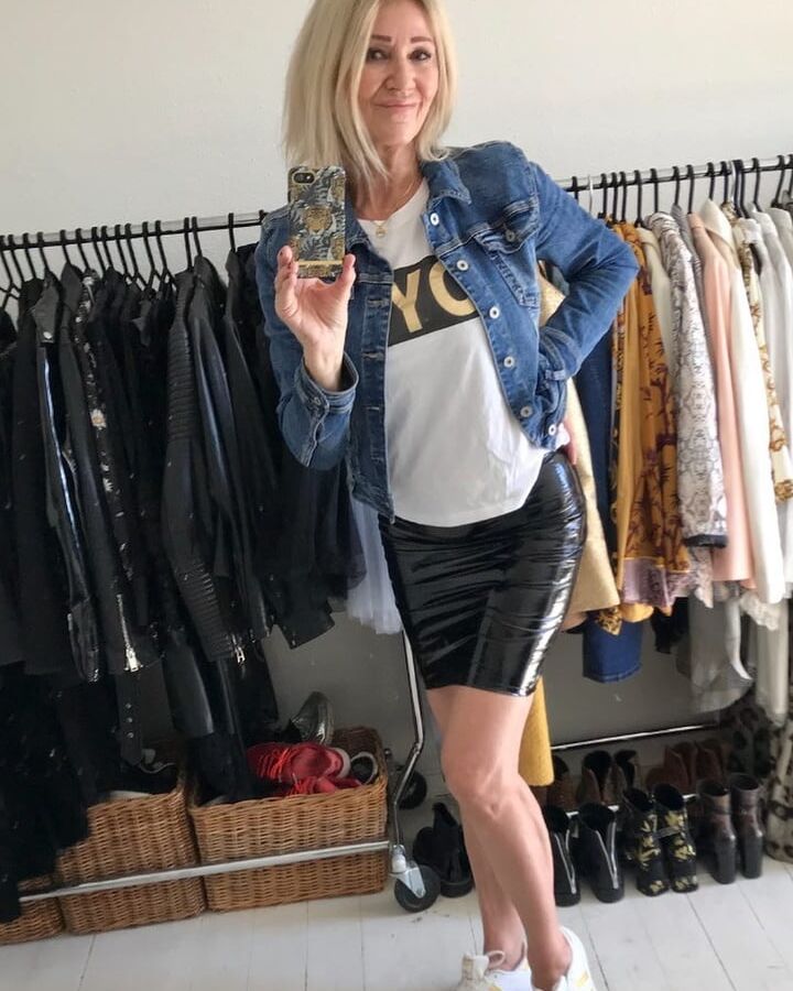 Hot Danish mature mom in leather skirts