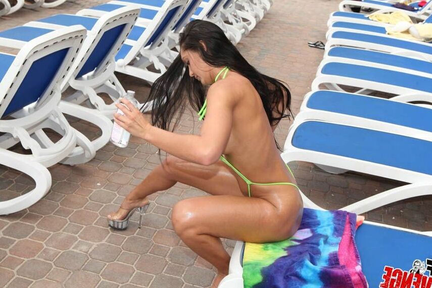 Lip slip at Thong Bikini
