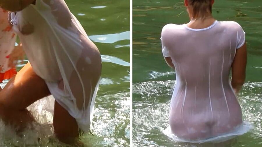 Mature Russian women bathe in cold water