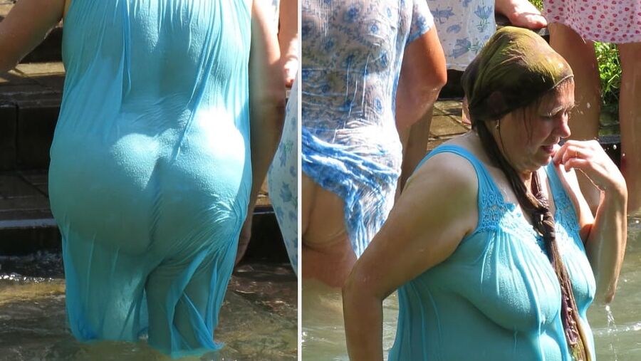 Mature Russian women bathe in cold water