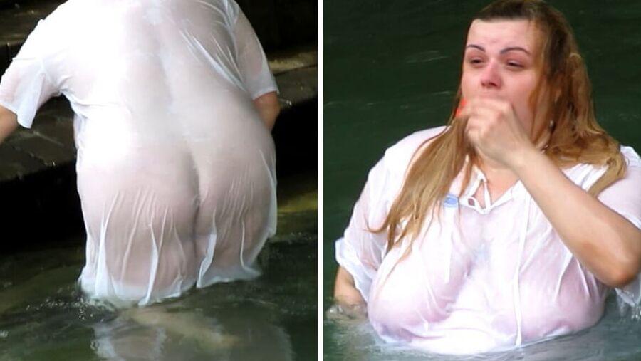 Mature Russian women bathe in cold water