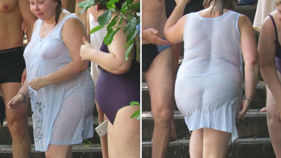 Mature Russian women bathe in cold water